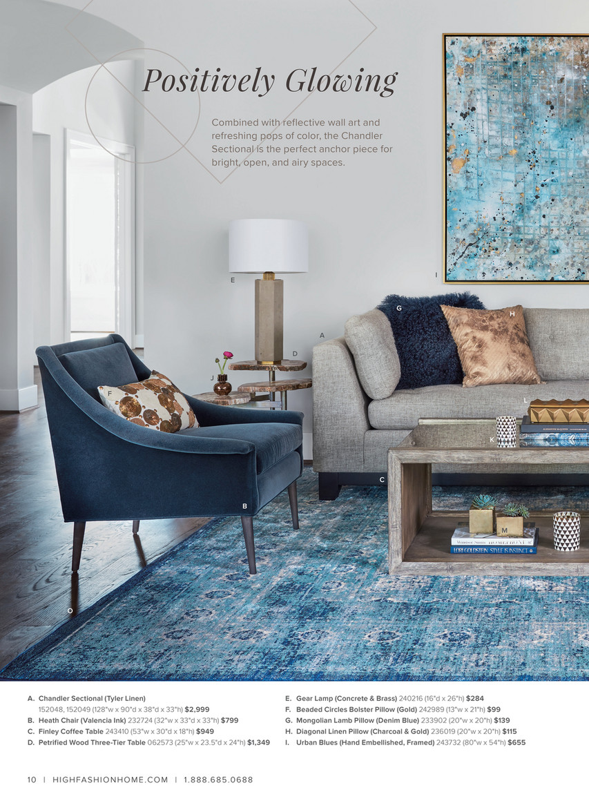 High Fashion Home Catalog Spring 2016 Page 12 13 Positively Glowing Combined With Reflective Wall Art And Refreshing Pops Of Color The Chandler Sectional