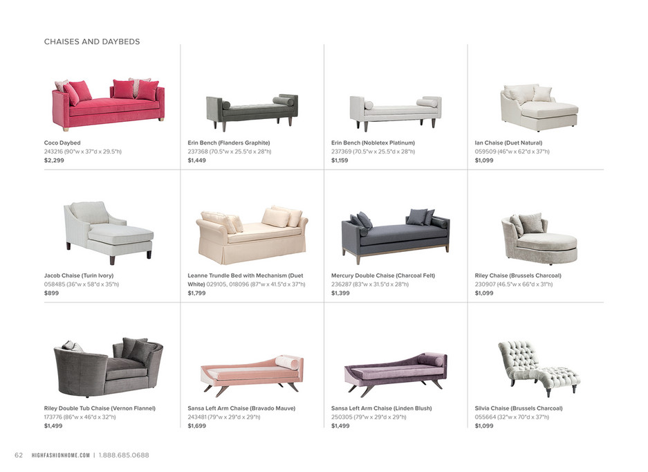 High Fashion Home Catalog Spring 2018 Erin Bench Nobletex Platinum Chaises And Daybeds 62 Coco Daybed 243216 90 W X 37 D 29 5